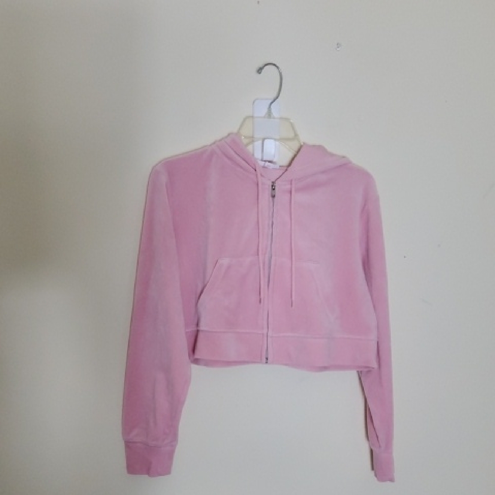 Colsie Light Pink Zip-Up Cropped Hoodie Size L